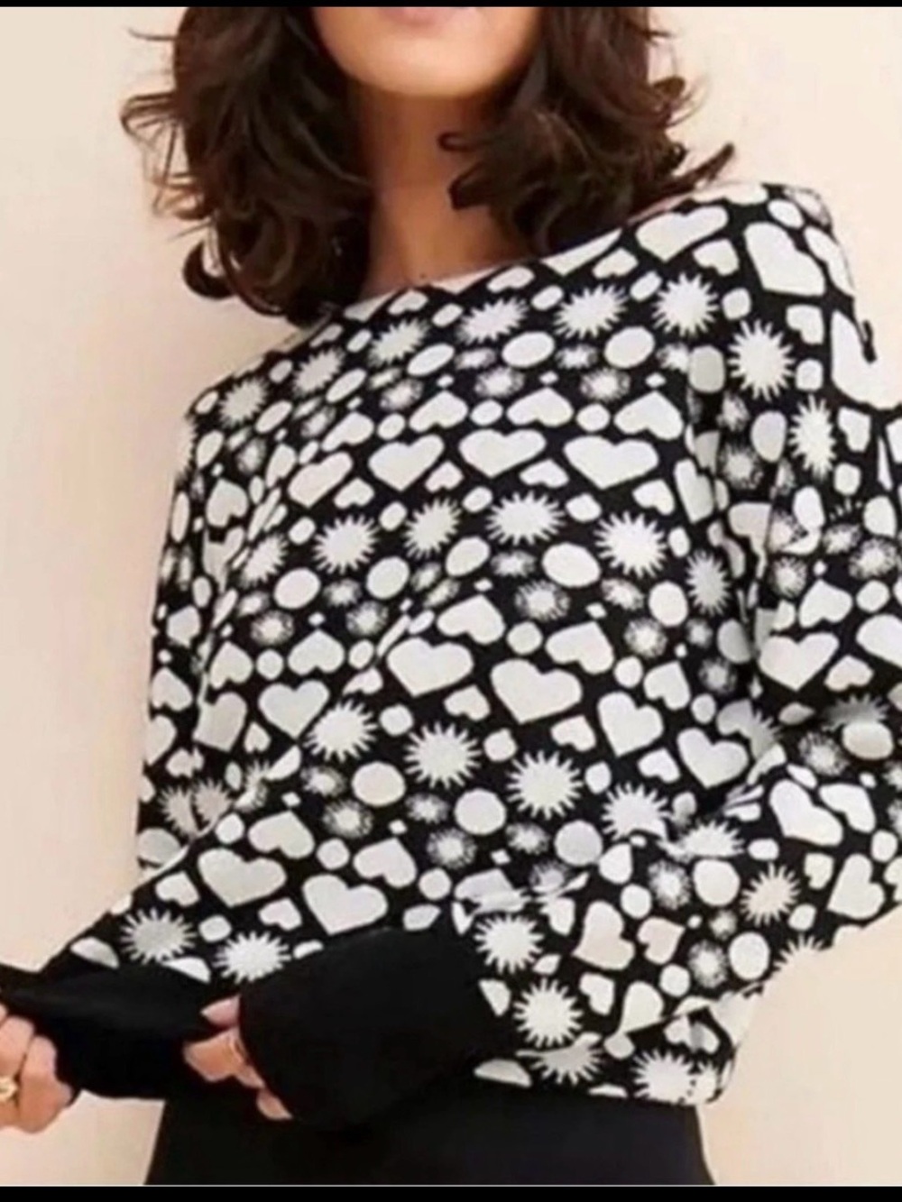 Maeve Black & White Heart and Sunburst Crewneck Sweatshirt